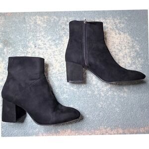 ZARA Trafaluc Black Suede Block Heel Womens Ankle Boots Womens 7.5 Pull On Zip